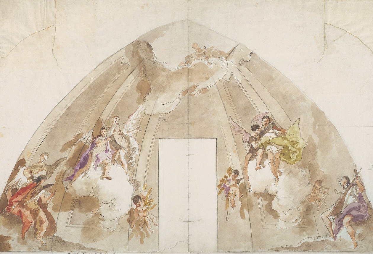 Andělé zpívající a vytvářející hudbu- přípravná kresba ke stropu katedrály v Udine od Giovanni Battista Tiepolo