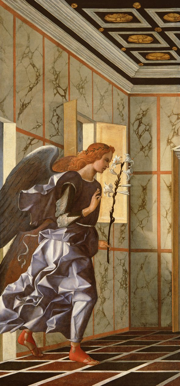 Archanděl Gabriel, z diptychu Zvěstování, kolem 1500 (restaurování po roce 1998) od Giovanni Bellini