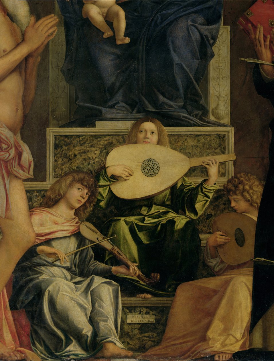 Oltář San Giobbe, detail andělů hrajících hudbu, c.1487 olej na panelu detail 55433 od Giovanni Bellini