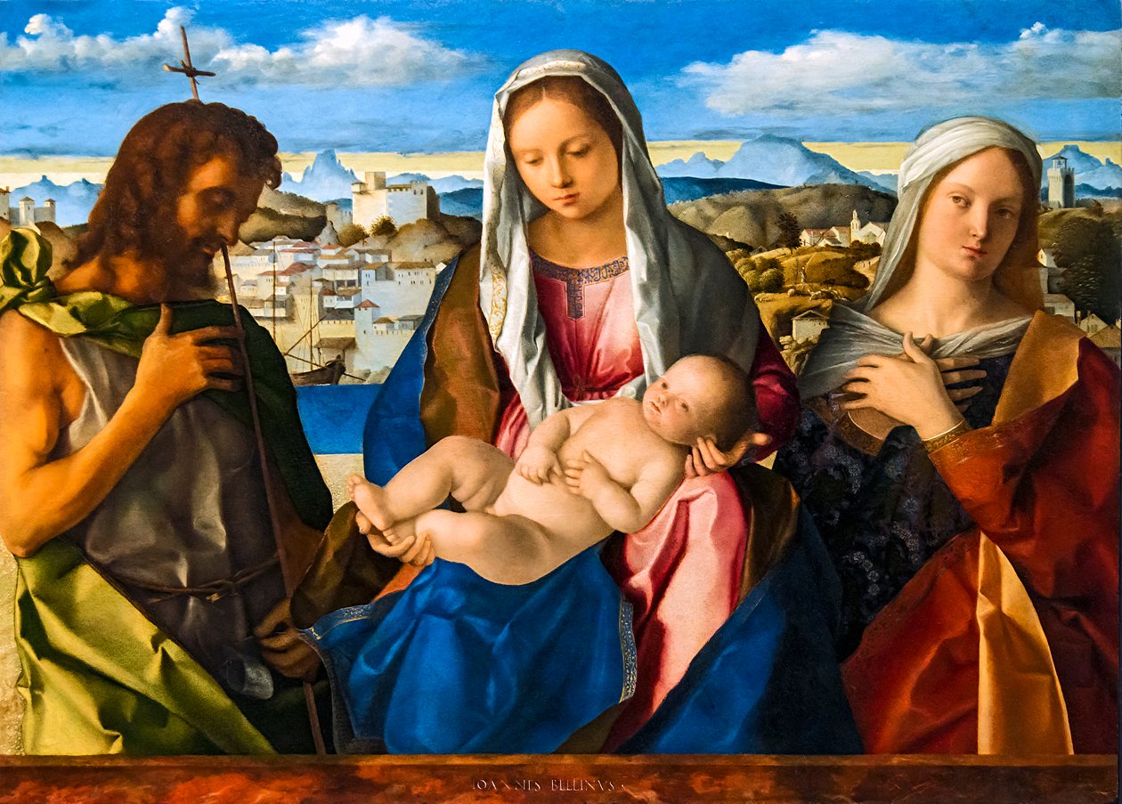 Panna a dítě mezi s. Jan Křtitel a svatý (Posvátná konverzace Giovannelli) od Giovanni Bellini