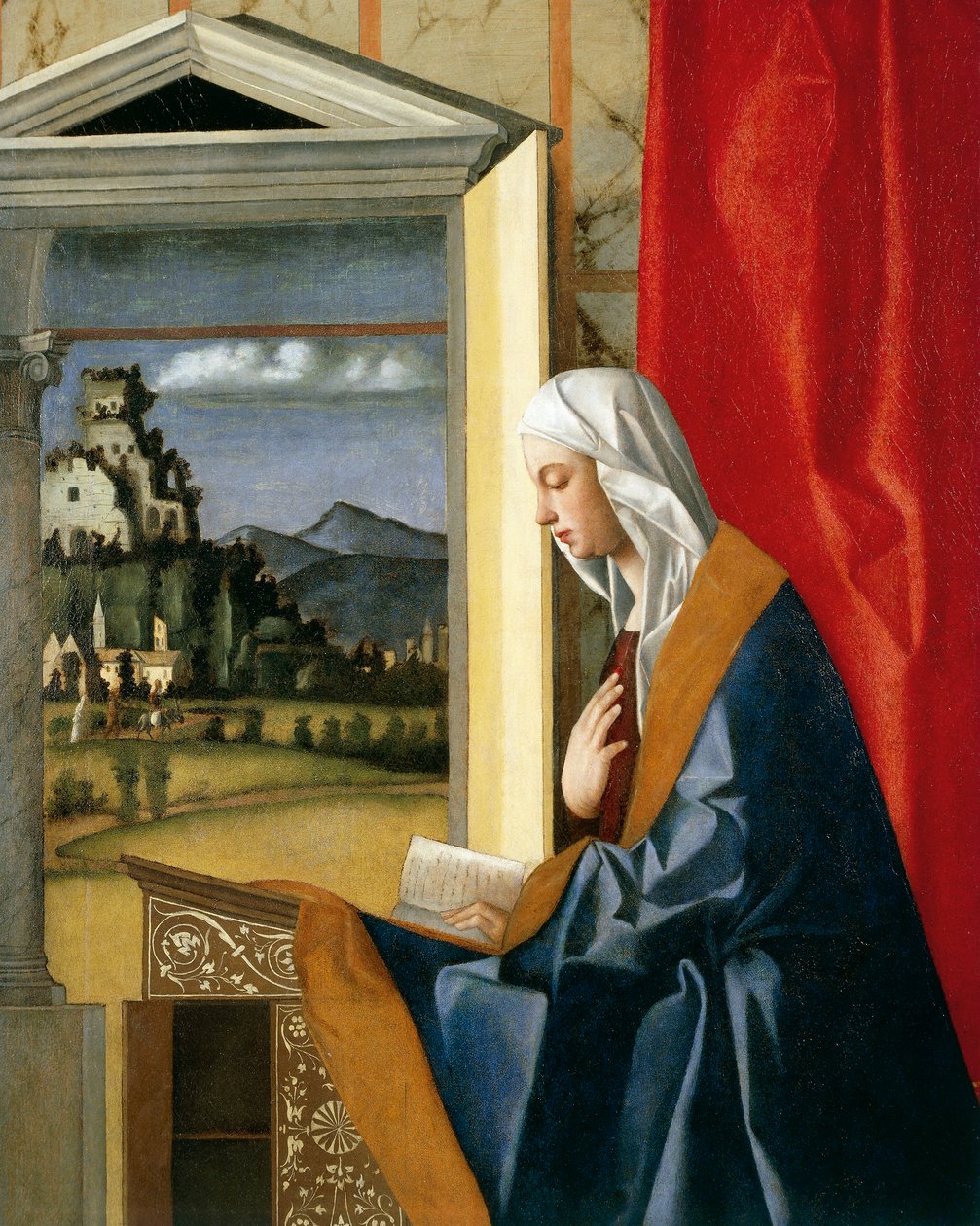 Virgin of Annunciation, z diptychu The Annunciation, c.1500 (restaurování po roce 1998) od Giovanni Bellini