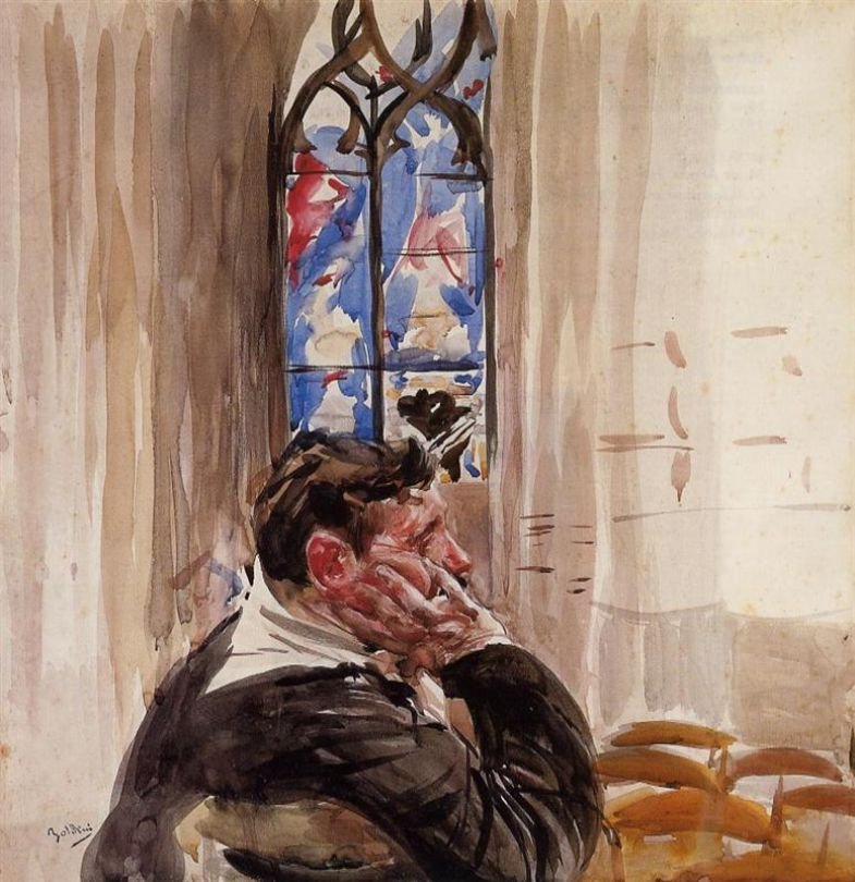 Portrét muže v Churchnu Němec: Portat von einer Mann in der Kirchen Polski: Portet mezczyzny w koscielen od Giovanni Boldini