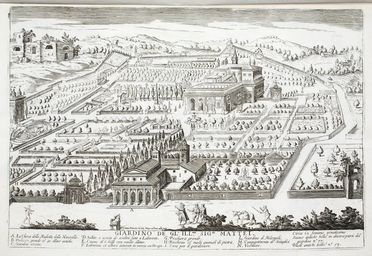 Pohled do zahrad vily Mattei od Giovanni Domenico de