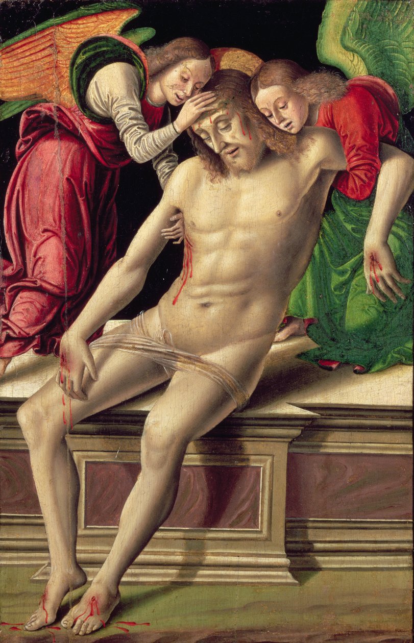 Mrtvý Kristus podepřený dvěma anděly od Giovanni Santi or Sanzio