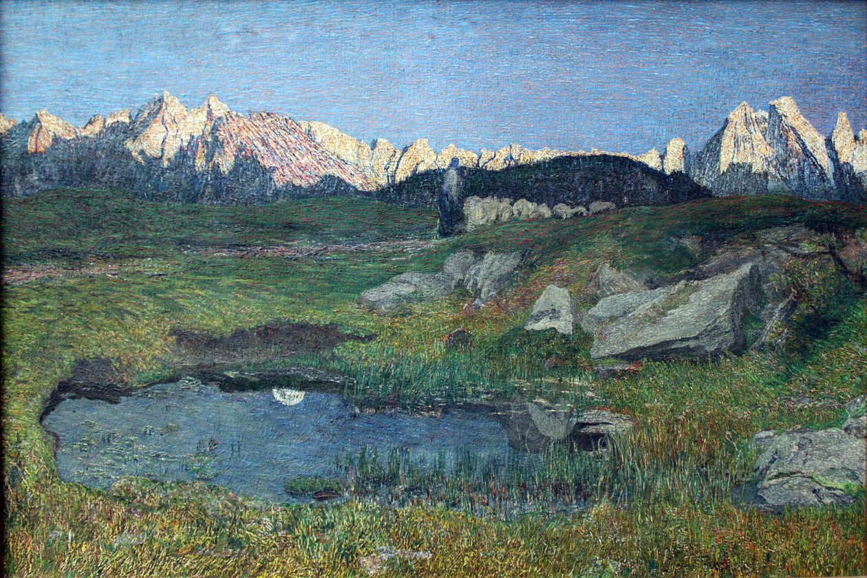Alpská krajina při západu slunce od Giovanni Segantini