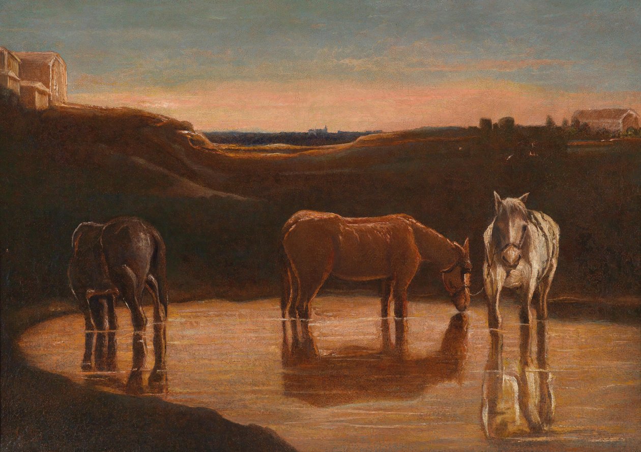 Koně u brodu od Giovanni Segantini