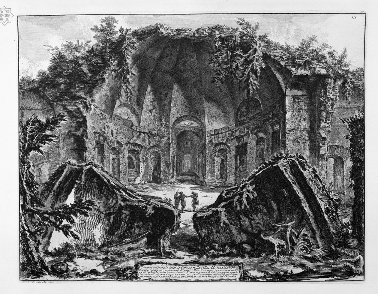 Pozůstatky chrámu boha Canopus ve vile Adriana v Tivoli od Giovanni Battista Piranesi