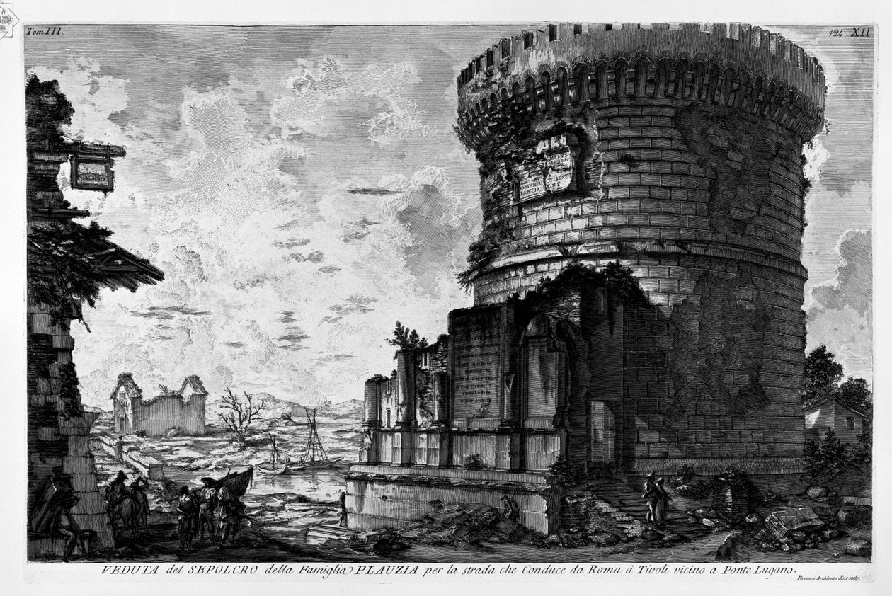Via Appia, hrobka rodiny Plauzia v Ponte Lucano od Giovanni Battista Piranesi