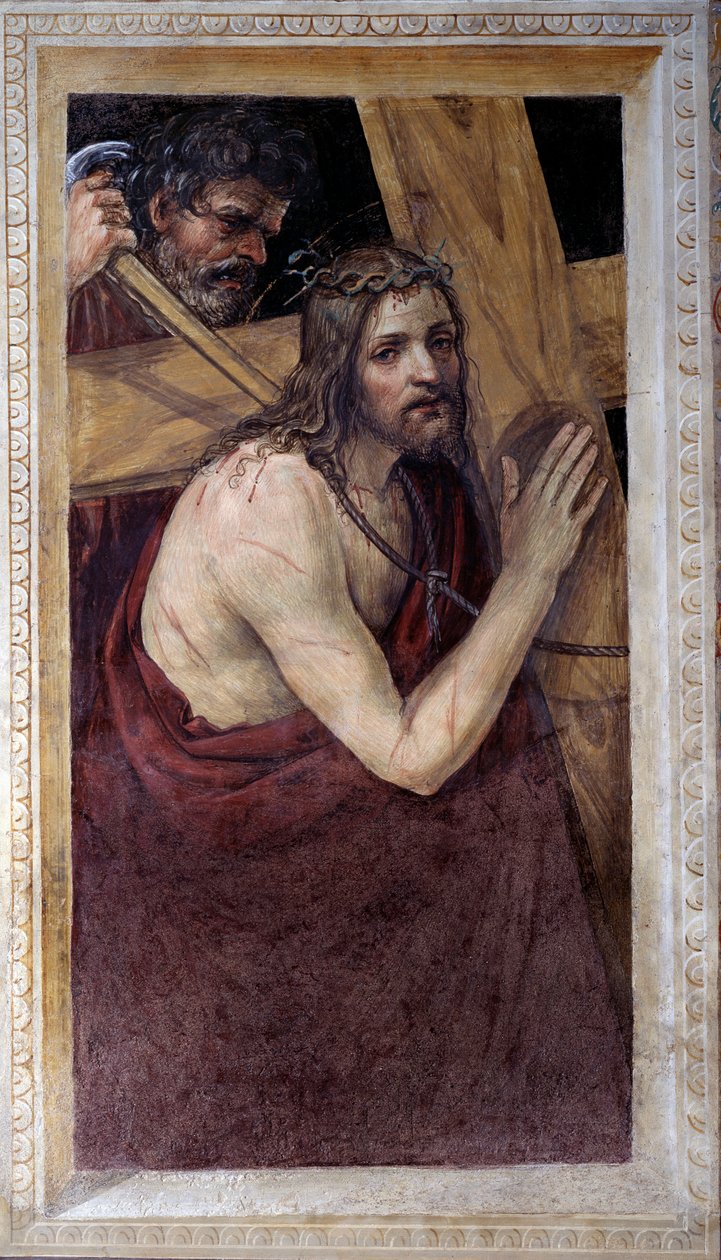 Ježíš nese svůj kříž (Freska od Giovanni Antonio Bazzi Sodoma