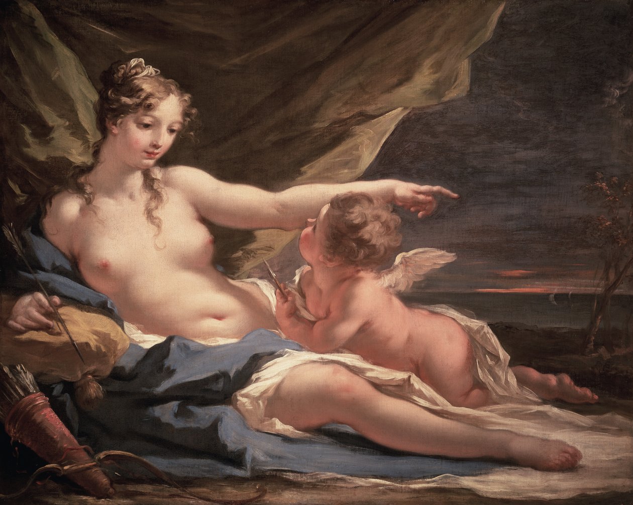 Venuše a Amor (olej na plátně) od Giovanni Antonio Pellegrini