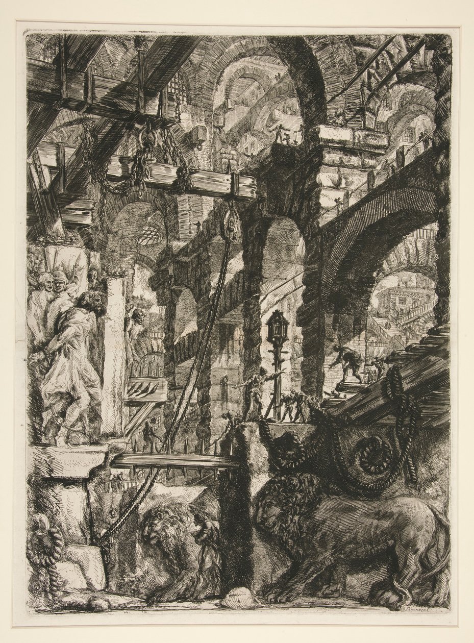 Carceri, V: Lví basreliéfy od Giovanni Battista Piranesi