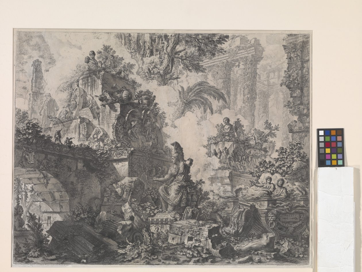 Frontispis se sochou Minervy (lept) od Giovanni Battista Piranesi