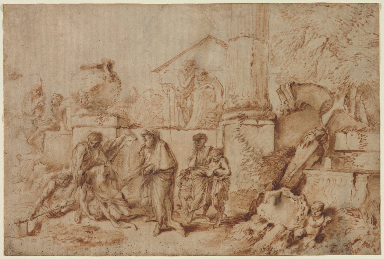 Tobit pohřbívání mrtvých, 40. léta 17. století. od Giovanni Benedetto Castiglione