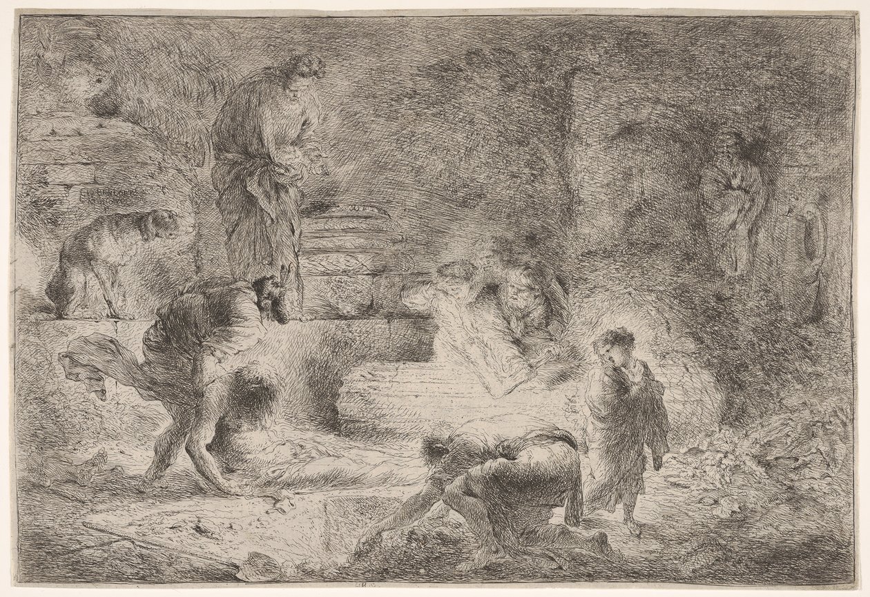 Tobit pohřbíval mrtvé, ca. 1647-51. od Giovanni Benedetto Castiglione