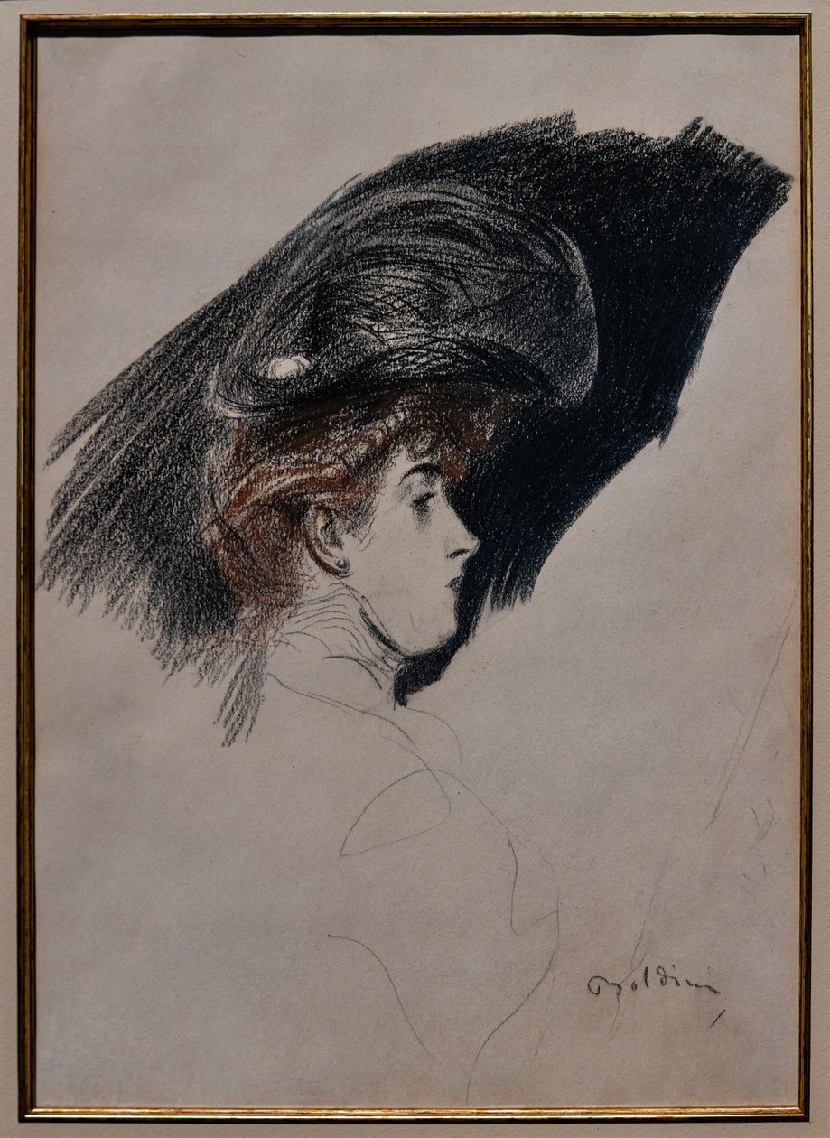 Elegant Profile, cca 1880 (uhl na papíře) od Giovanni Boldini