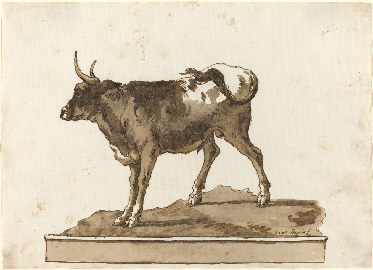 Býk na římse od Giovanni Domenico Tiepolo