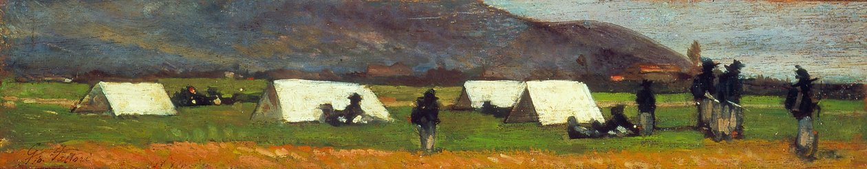 Tábor Bersaglieri, asi 1860 (olej na desce) od Giovanni Fattori