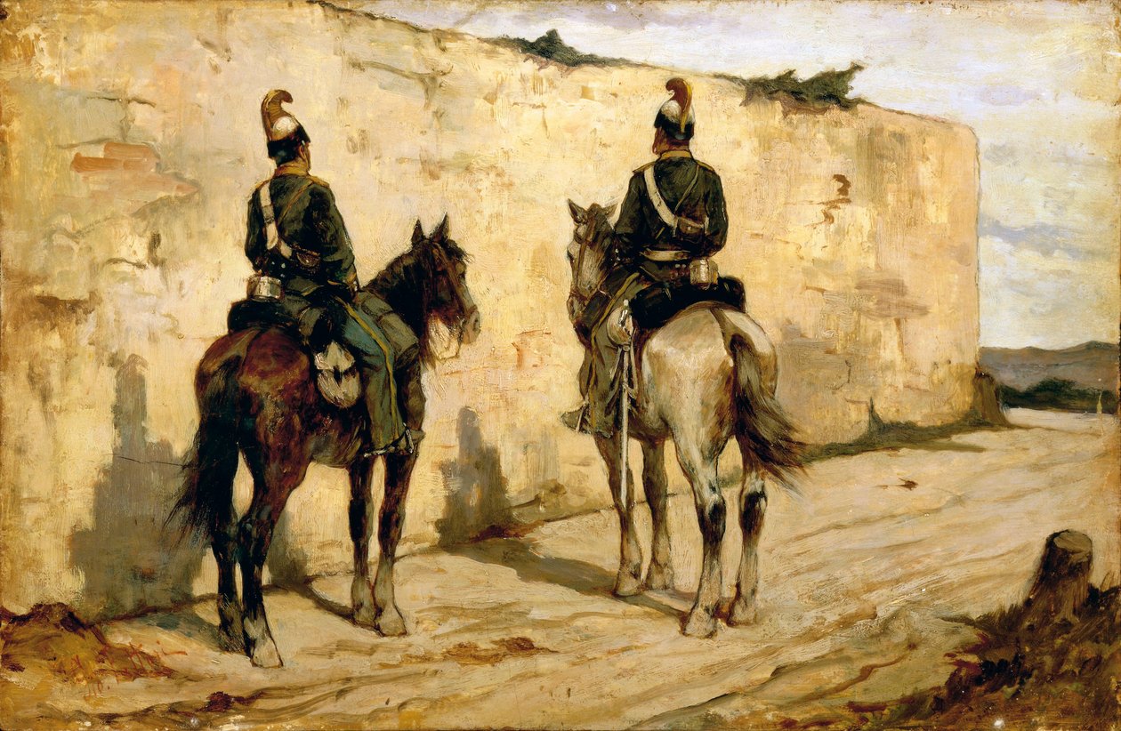 Itálie, Biella, obraz lehkých kavaleristů od Giovanni Fattori