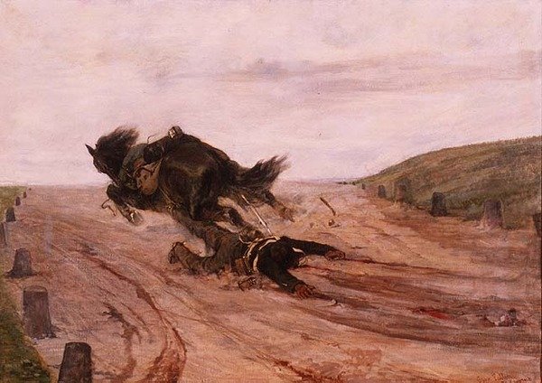 Muž zachycený třmenem od Giovanni Fattori
