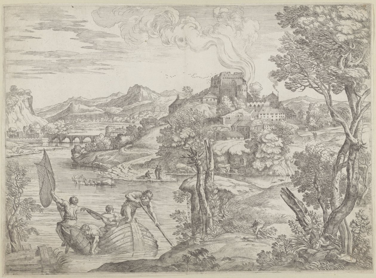 Krajina s hráčem na loutnu od Giovanni Francesco Grimaldi