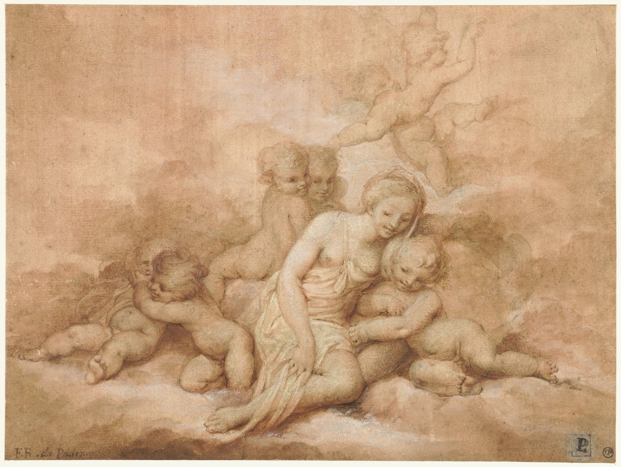 Žena s dětmi od Giovanni Francesco Romanelli