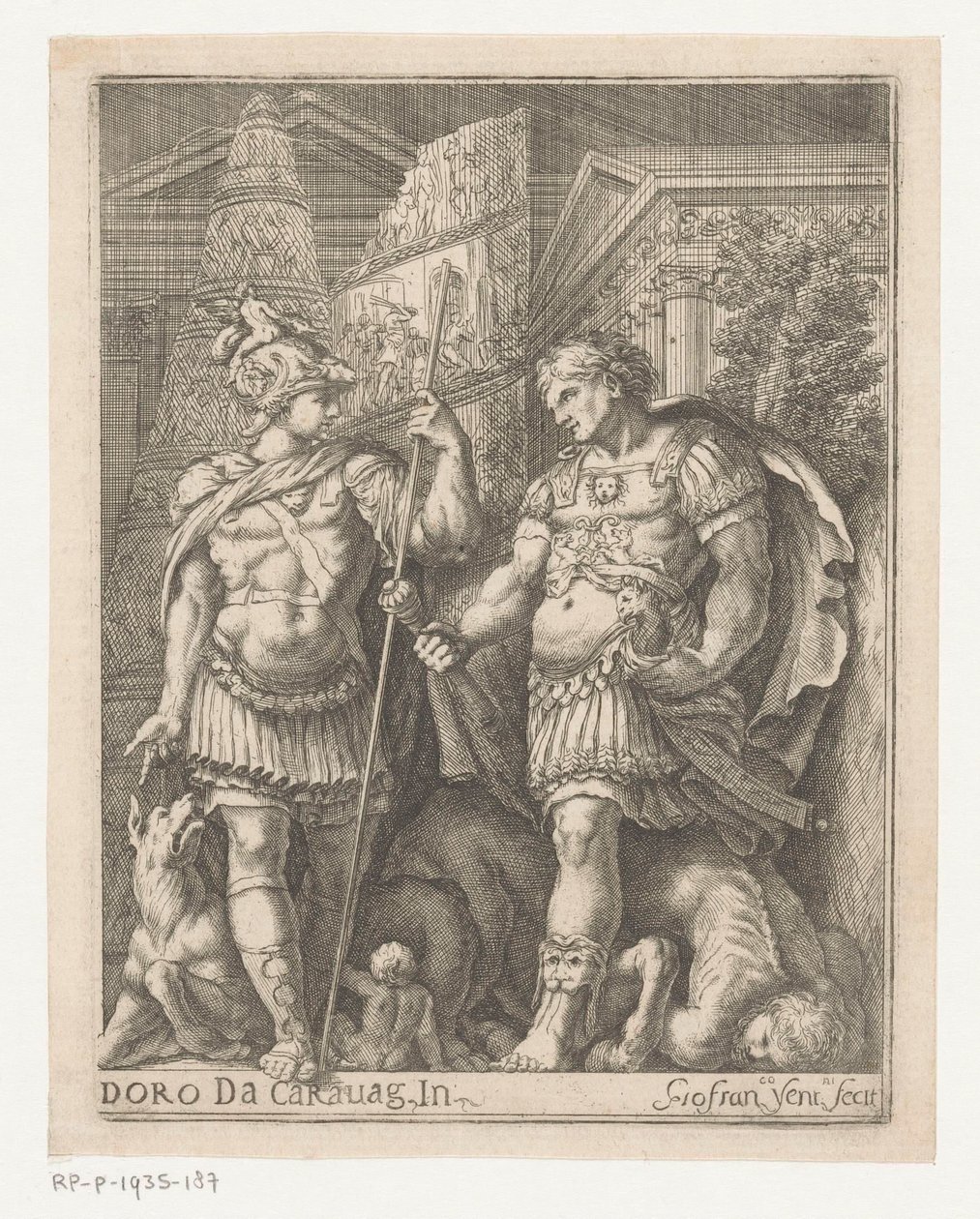Dva vojáci ve městě od Giovanni Francesco Venturini
