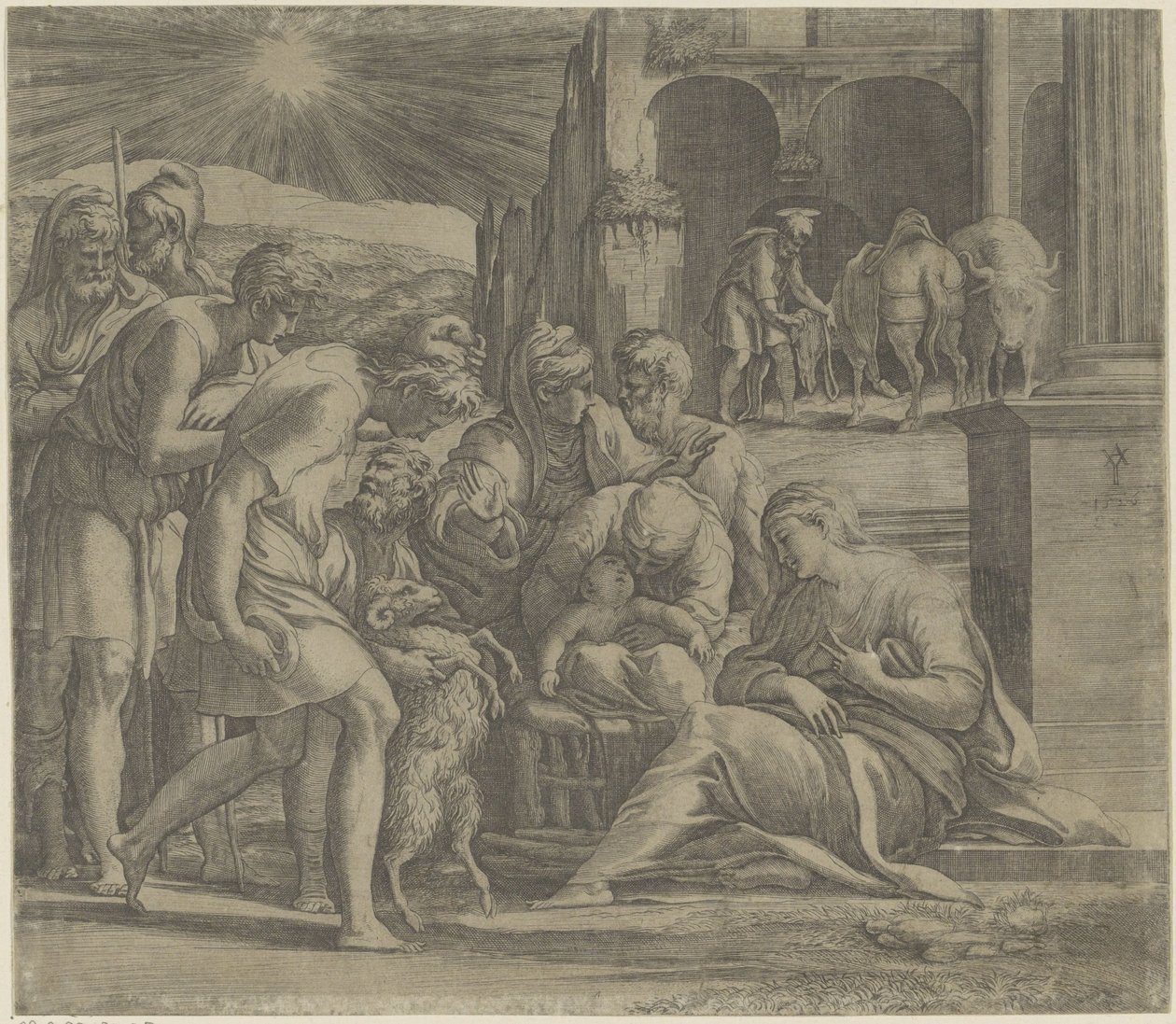 Klanění pastýřů od Giovanni Jacopo Caraglio