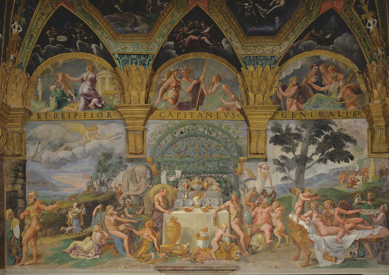 Vznešená hostina na oslavu svatby Amora a Psyché ze Sala di Amore e Psiche, 1527-31 od Giulio Romano
