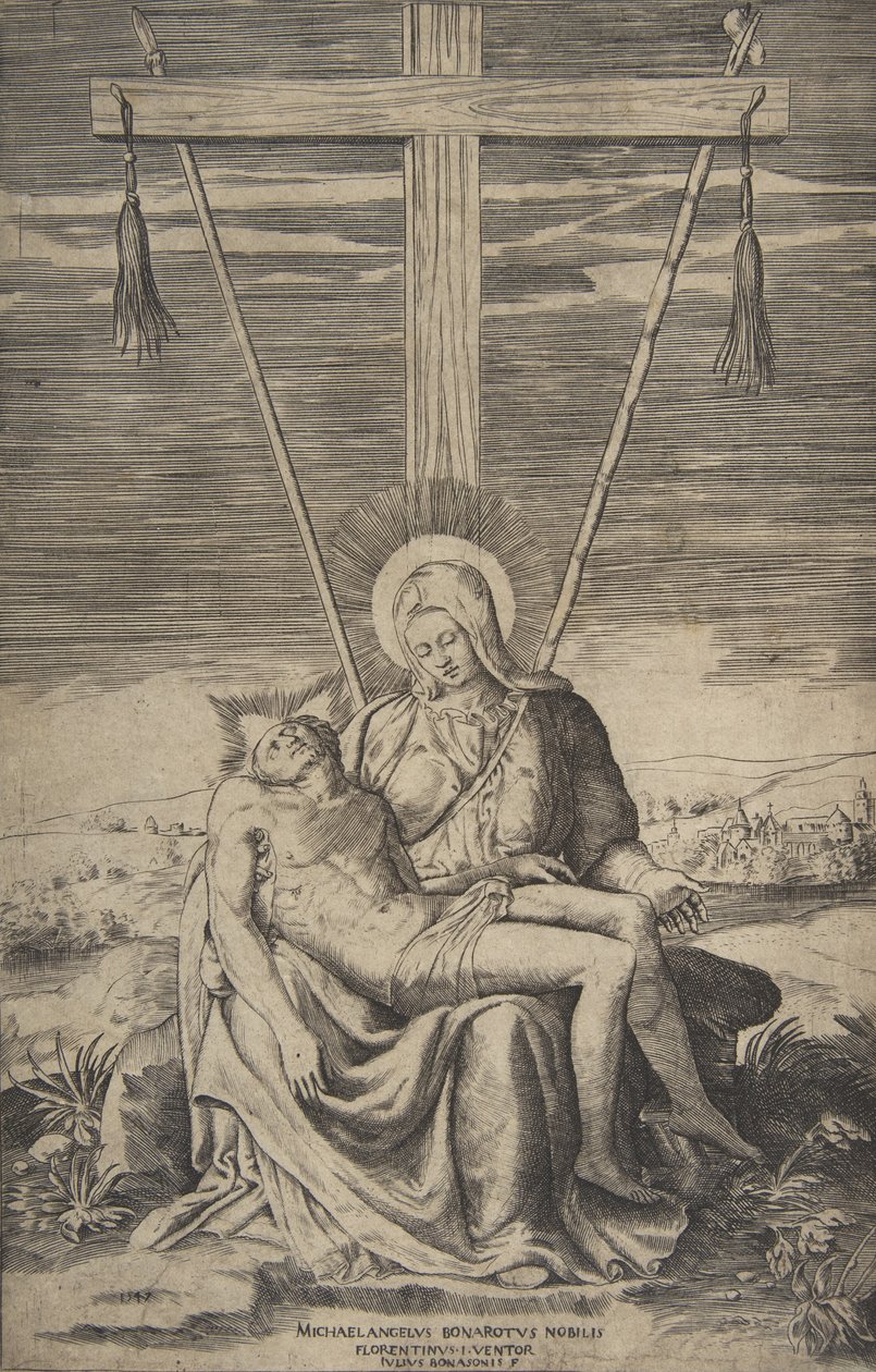 Pieta pod křížem Golgatha, 1547. od Giulio Bonasone