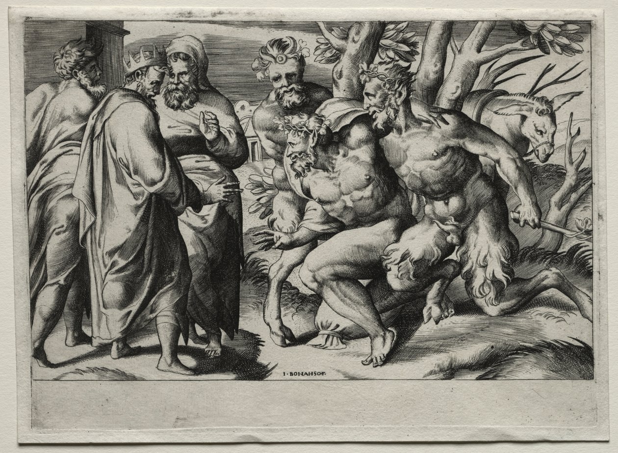 Silenus a král Midas od Giulio Bonasone