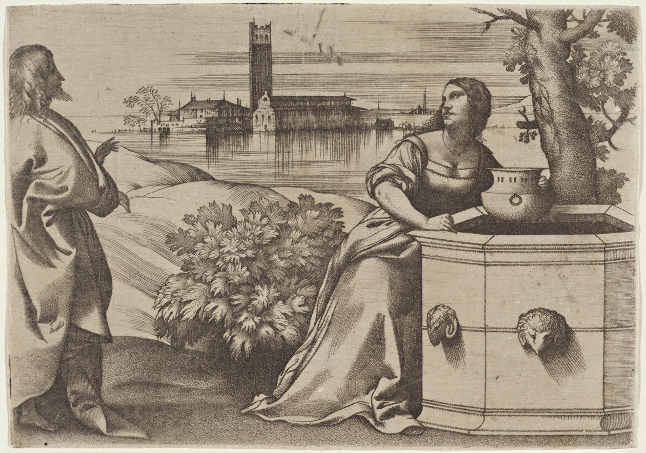 Kristus a Samaritánka od Giulio Campagnola