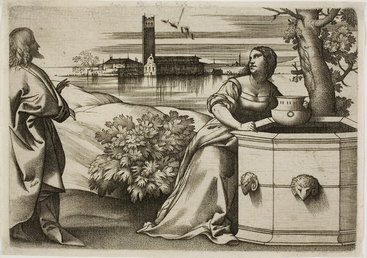 Kristus a Samaritánka od Giulio Campagnola