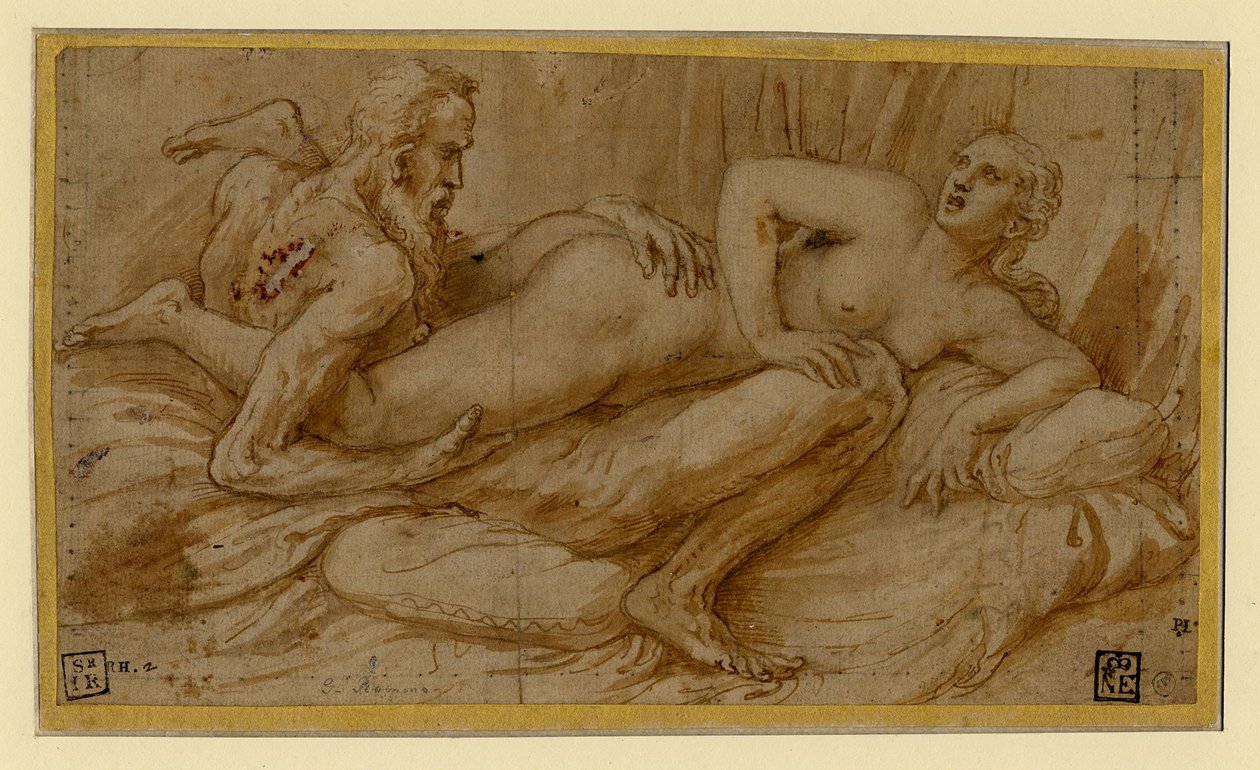Erotická scéna, po roce 1524 od Giulio Romano