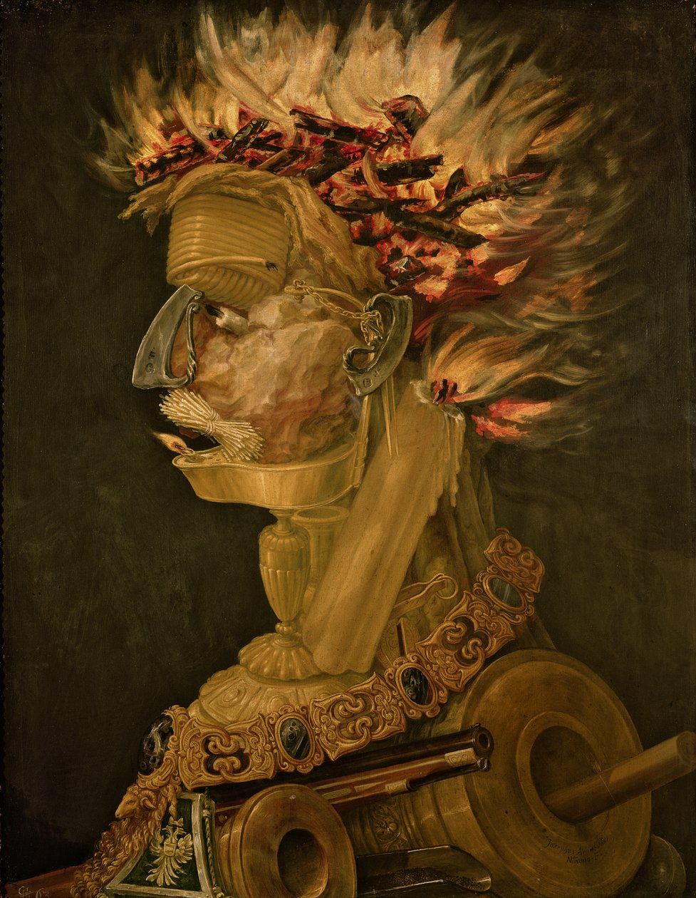 Oheň, 1566 (olej na dřevě) od Giuseppe Arcimboldo