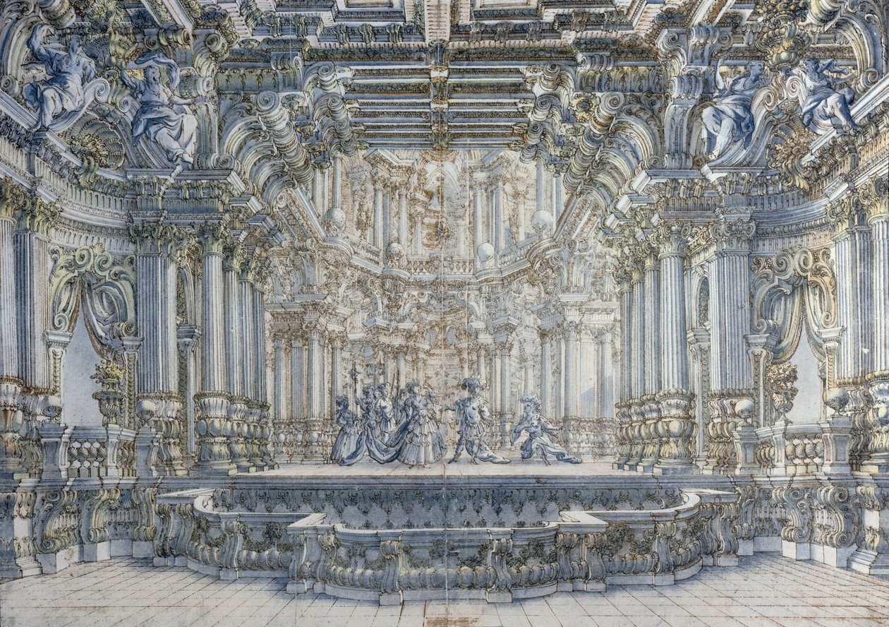Divadelní scéna (pero a wc na papíře) od Giuseppe Bibiena