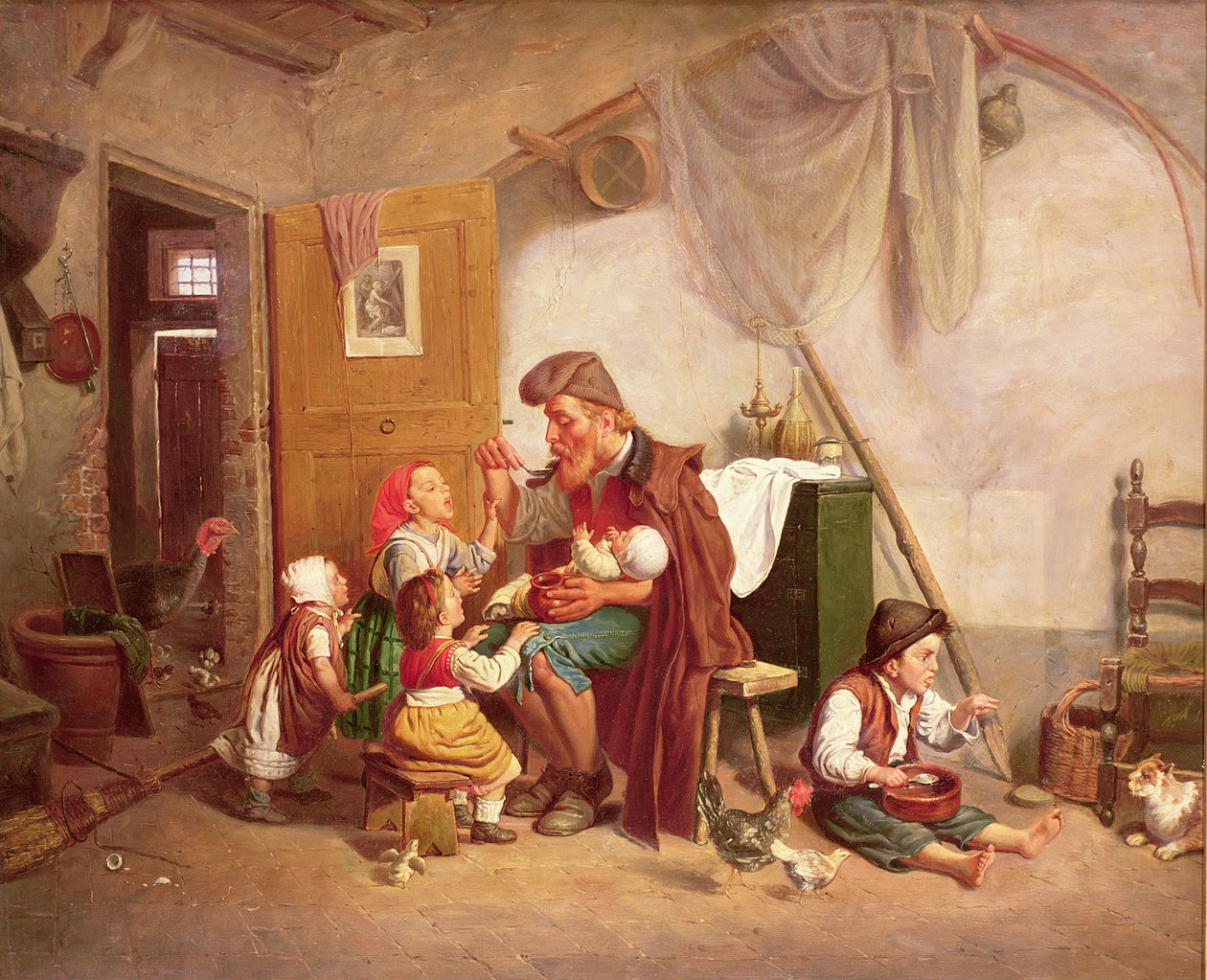 Vdovská rodina, 19. století od Giuseppe Mazzolini