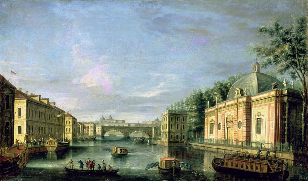 Pohled na řeku Fontanka v Petrohradě, 1750s od Giuseppe Valeriani