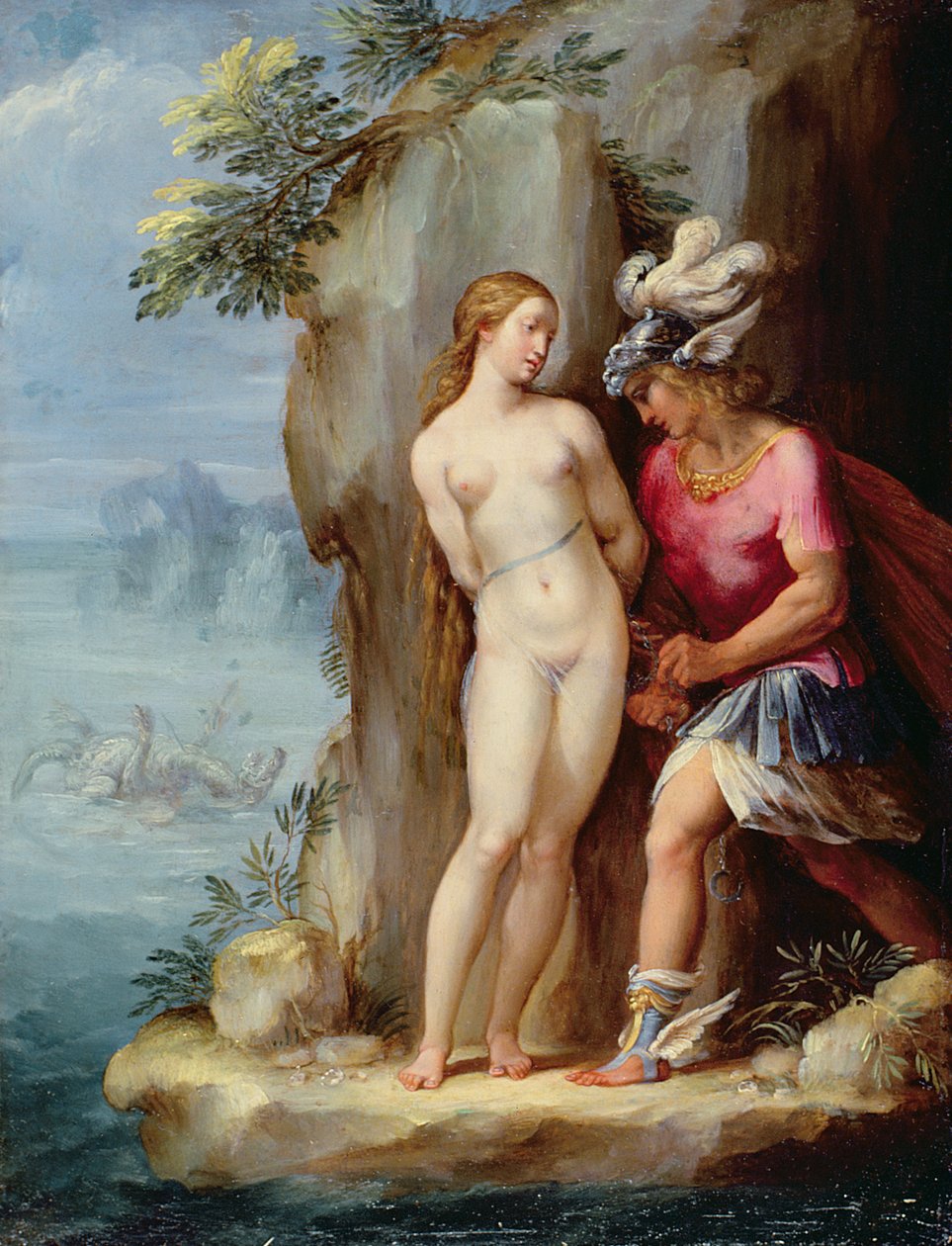 Perseus zachraňující Andromedu (olej na mědi) od Giuseppe Cesari