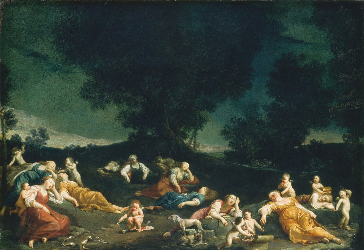 Cupids odzbrojující spící nymfy od Giuseppe Maria Crespi