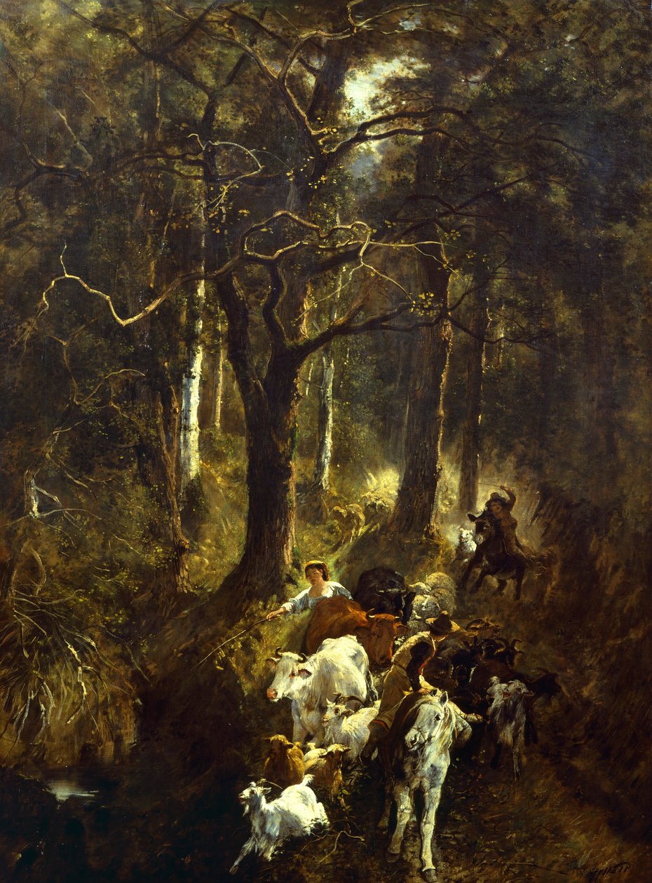 Pastva ve Fontainebleau, Giuseppe Palizzi (1812-1888). od Giuseppe Palizzi