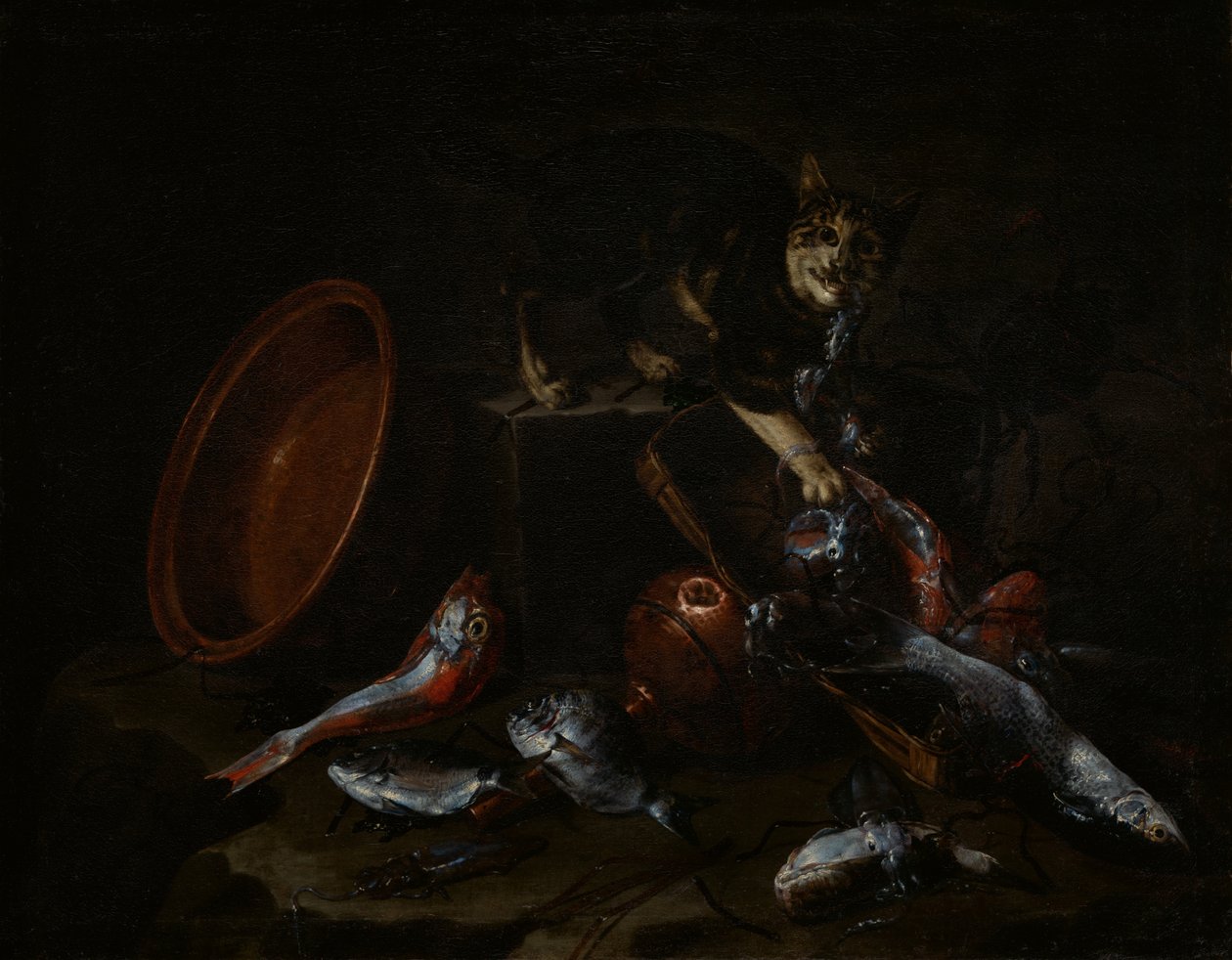 Kočka krade ryby, konec 1660. od Giuseppe Recco