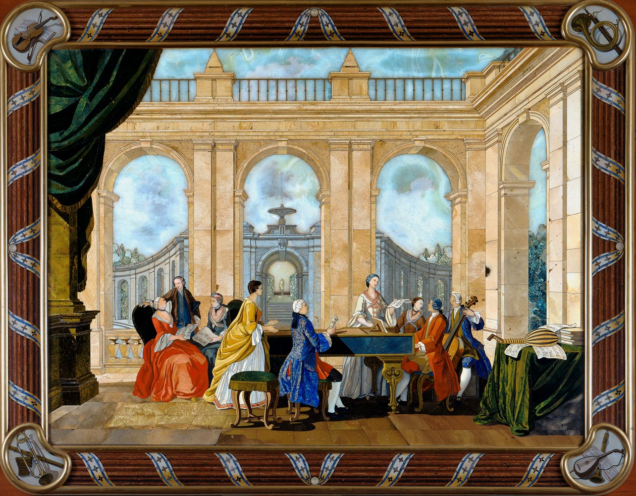 Panel in pietre dure intarzie zobrazující hudbu od Giuseppe Zocchi
