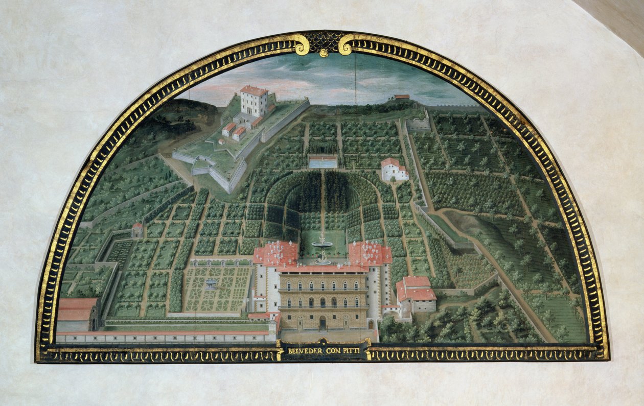 Fort Belvedere a palác Pitti ze série lunet zobrazujících pohledy na Medicejské vily, 1599 (tempera na panelu) od Giusto Utens