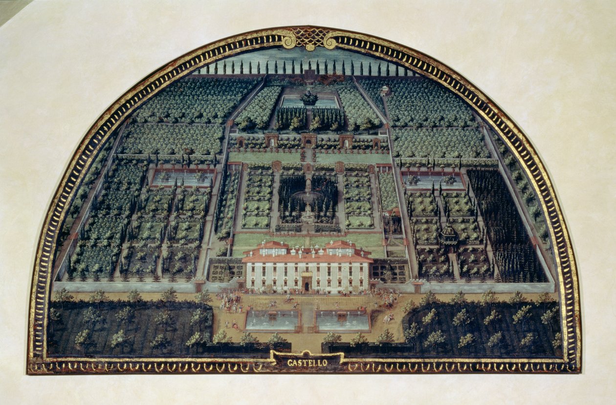 Villa di Castello ze série lunet zobrazujících pohledy na Medicejské vily, 1599 (tempera na panelu) od Giusto Utens