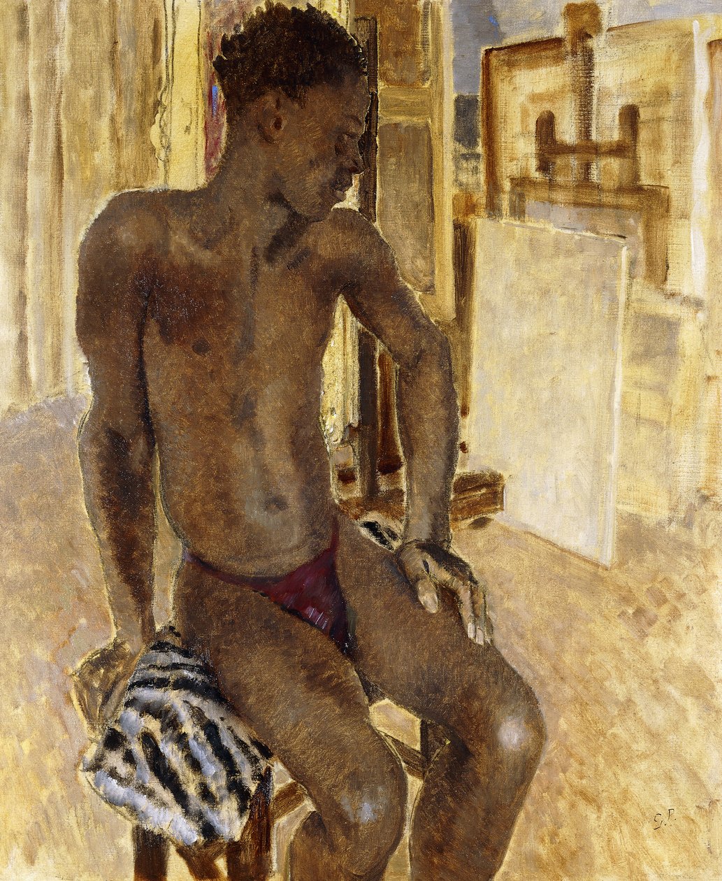 Černá modelka ve studiu od Glyn Warren Philpot