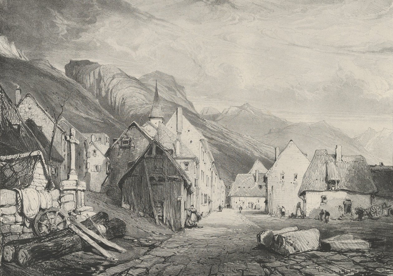 Vjezd do vesnice Les Bains, 1831 od Godefroy Engelmann