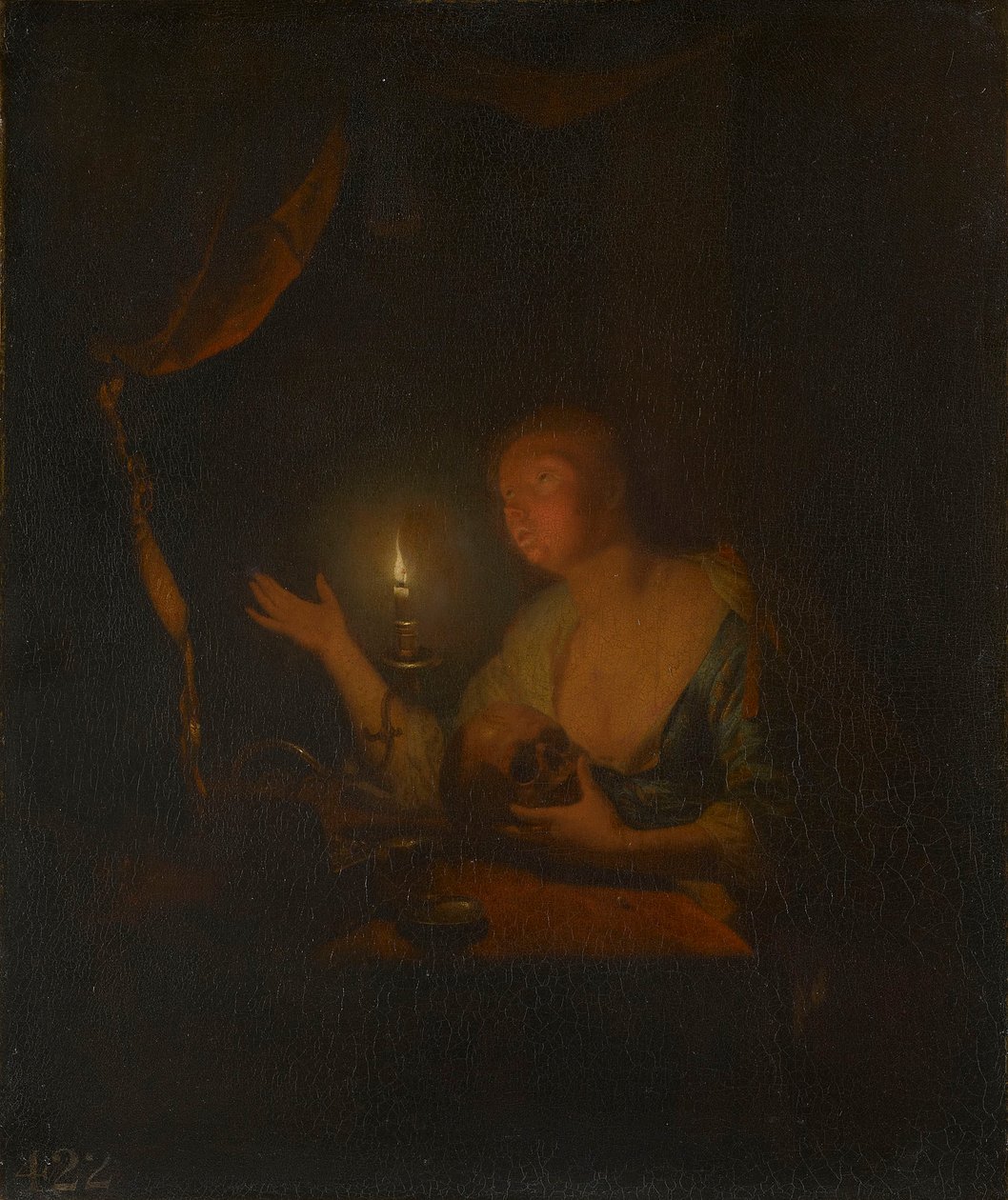 Kajícná Magdaléna při svíčkách od Godfried Schalcken