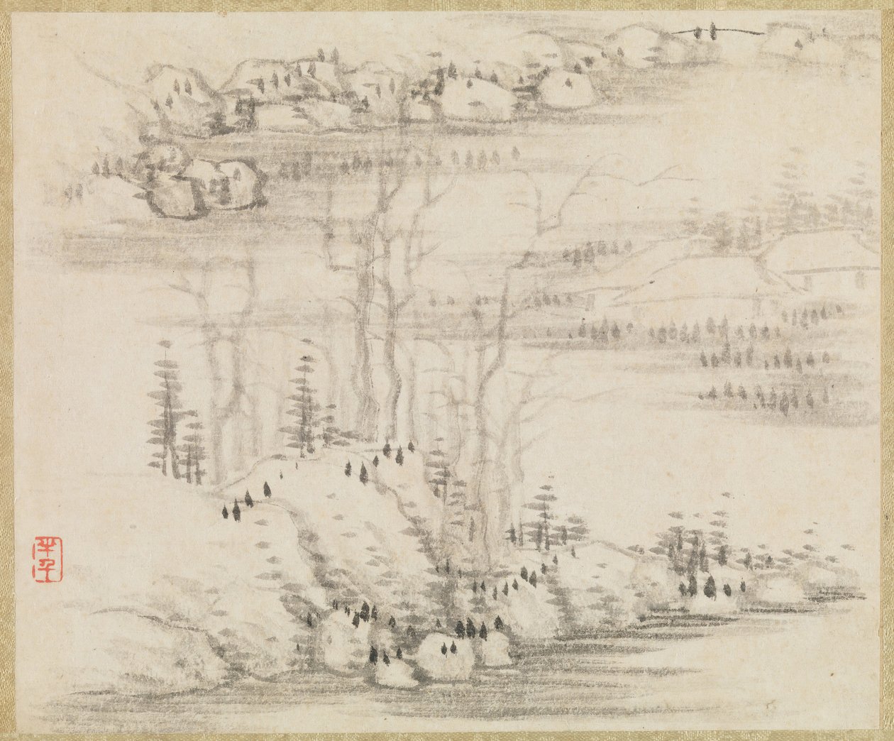 Krajina a stromy, ca. 1679. od Gong Xian