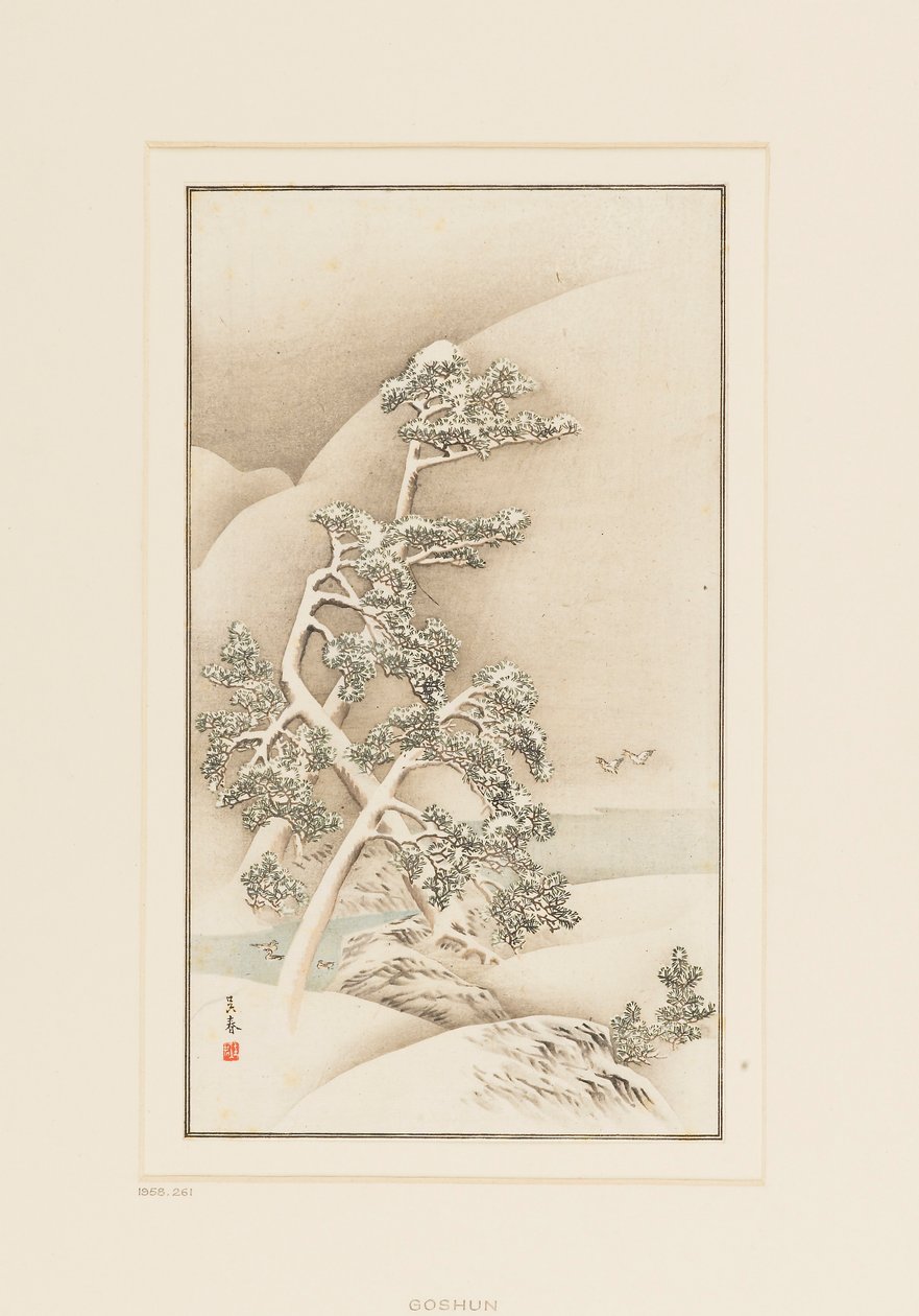 Woodblock print-Stromy ve sněhu od Goshua