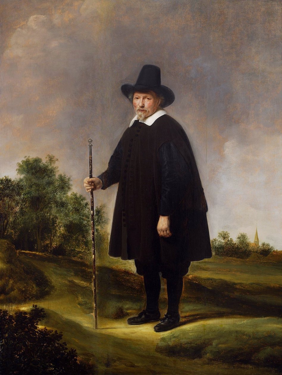 Portrét muže na pozadí krajiny od Govert Flinck